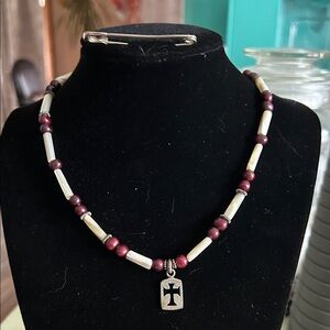 Vintage sterling silver mother of pearl and pearl Necklace with Cross Pendant
